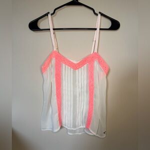 Hollister White Chiffon Camisole with Neon Coral Trim